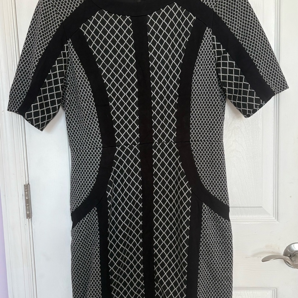 BCBGMaxAzria Black and White Patterned Midi Dress